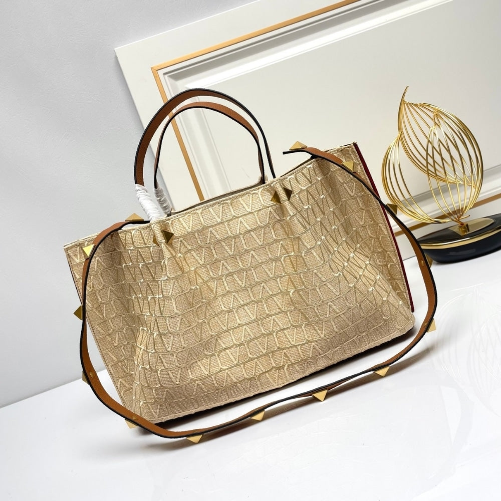 VO GARAVANI VLOGO EMBROIDERED RAFFIA TOTE BEIGE 35CM