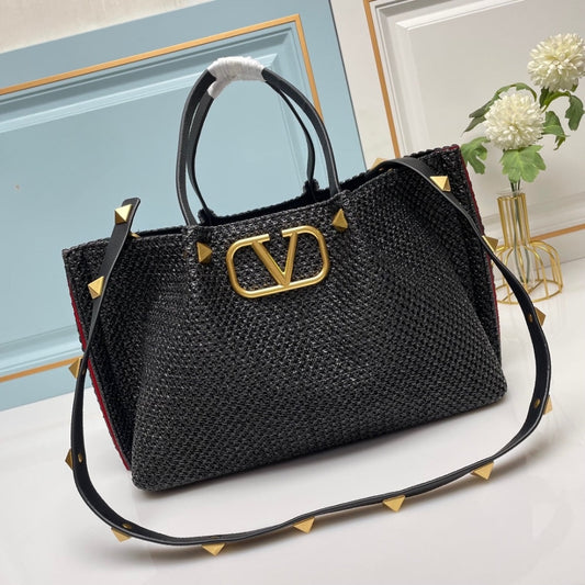 VO GARAVANI MEDIUM STRAW SUMMER TOTE BLACK 35CM
