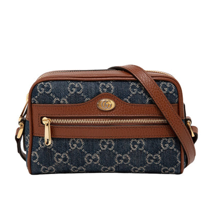 GG OPHIDIA SHOULDER BAG GG DENIM MINI BLUE AND EBONY 17CM