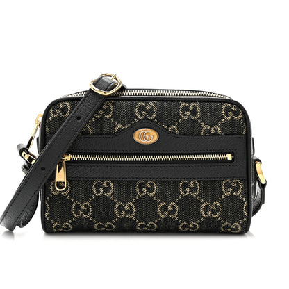 GG OPHIDIA SHOULDER BAG GG DENIM MINI BLACK 17CM