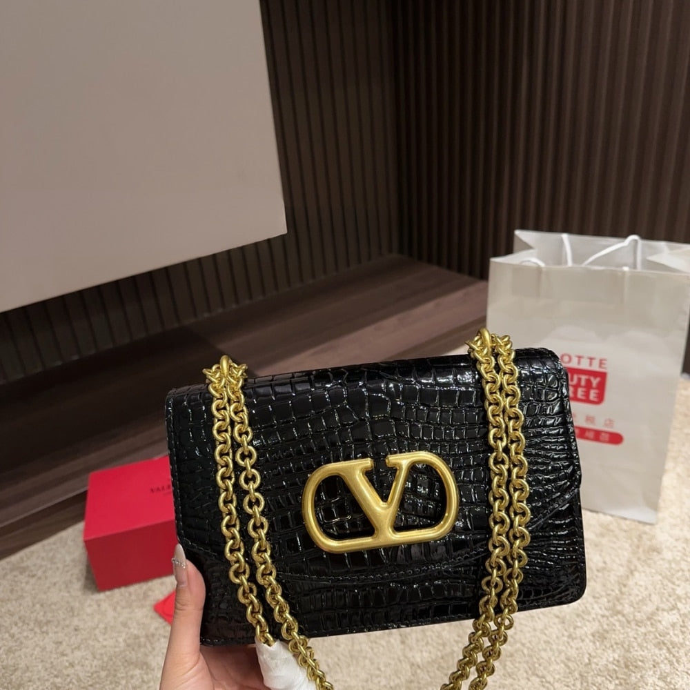VO GARAVANI VAIN SMALL SHOULDER BAG IN CROCODILE BLACK 19CM 6W0B0R17TVG 0NO