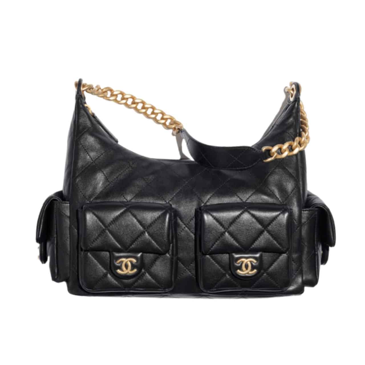CC MAXI HOBO BAG GOLD TONE METAL BLACK 25CM