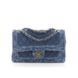 CC CLASSIC DOUBLE FLAP BAG QUILTED PRINTED DENIM MEDIUM BLUE 25CM