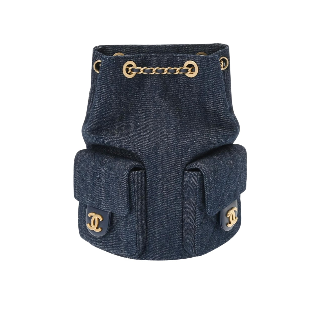 CC 25C GOLD TONE METAL DENIM BACKPACK NAVY BLUE 24CM
