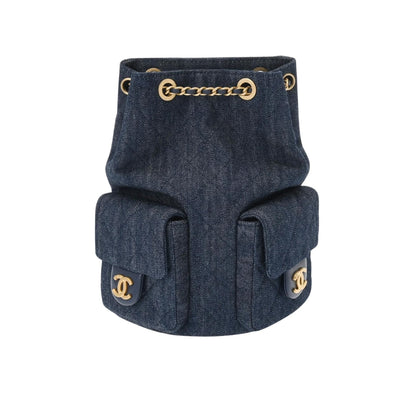 CC 25C GOLD TONE METAL DENIM BACKPACK NAVY BLUE 24CM