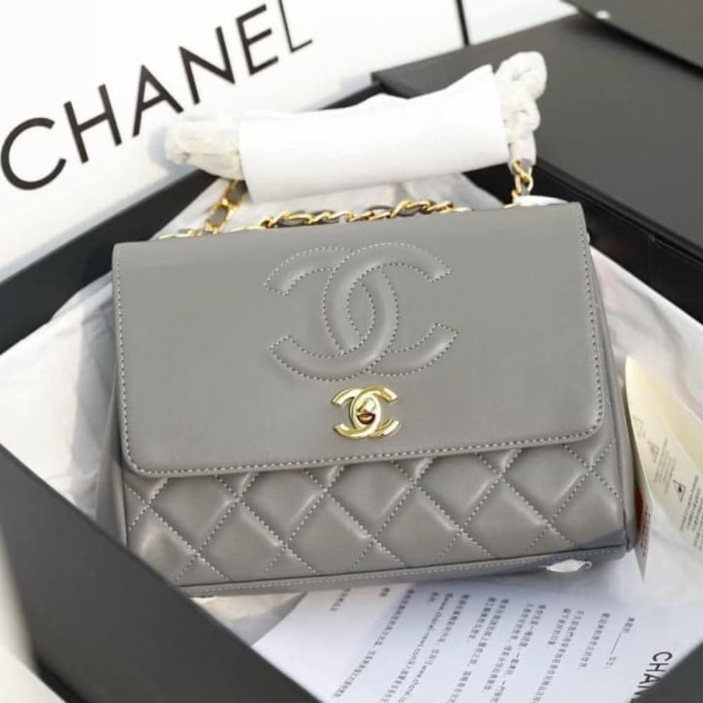 CC COCO MARK FLAP BAG GREY 22CM