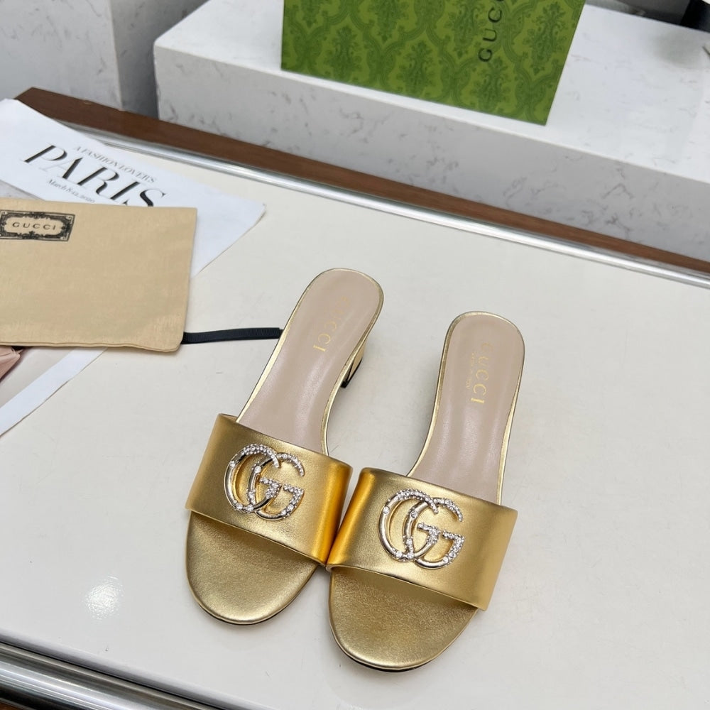 GG NOJUM WOMEN'S SLIDE SANDAL METALLIC GOLD  ?817257 B8B00 8024