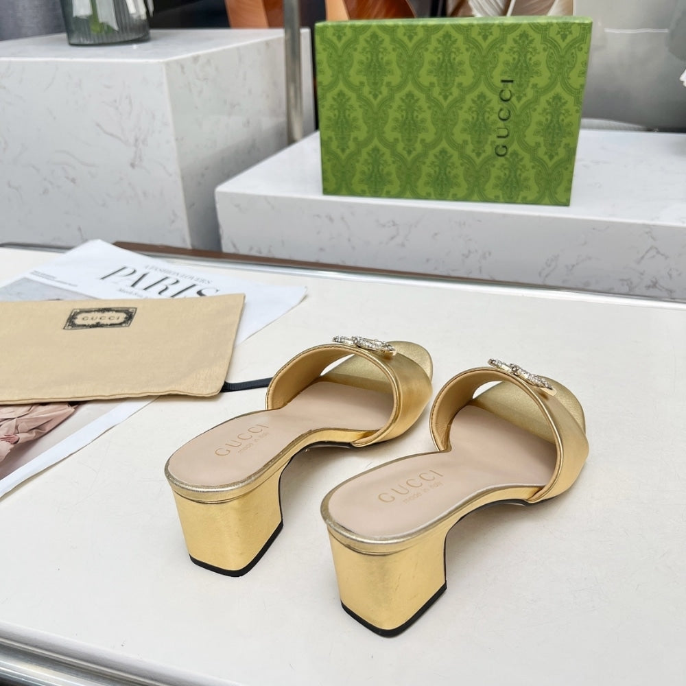 GG NOJUM WOMEN'S SLIDE SANDAL METALLIC GOLD  ?817257 B8B00 8024