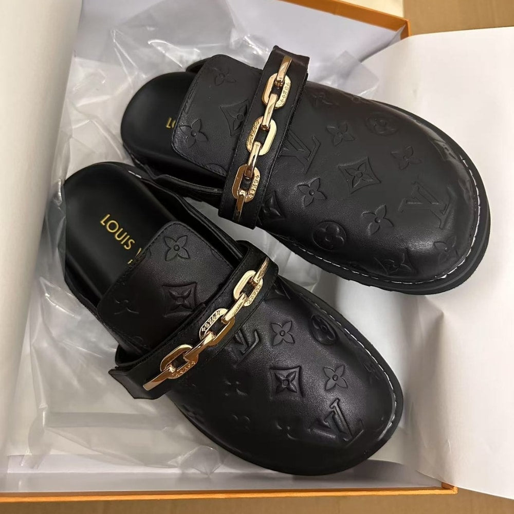 LV COSY FLAT COMFORT CLOG MONOGRAM EMBOSSED BLACK