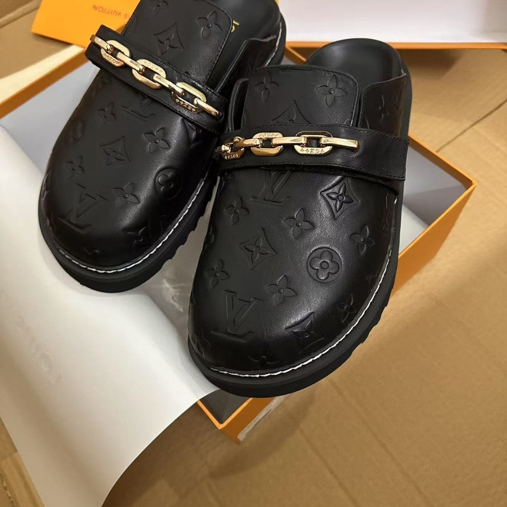 LV COSY FLAT COMFORT CLOG MONOGRAM EMBOSSED BLACK