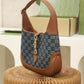 GG 637092 subaxillary bag Leather brown blue canvas