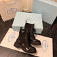 PD BRUSHED-LEATHER AND RE-NYLON BOOTS SHINY BLACK