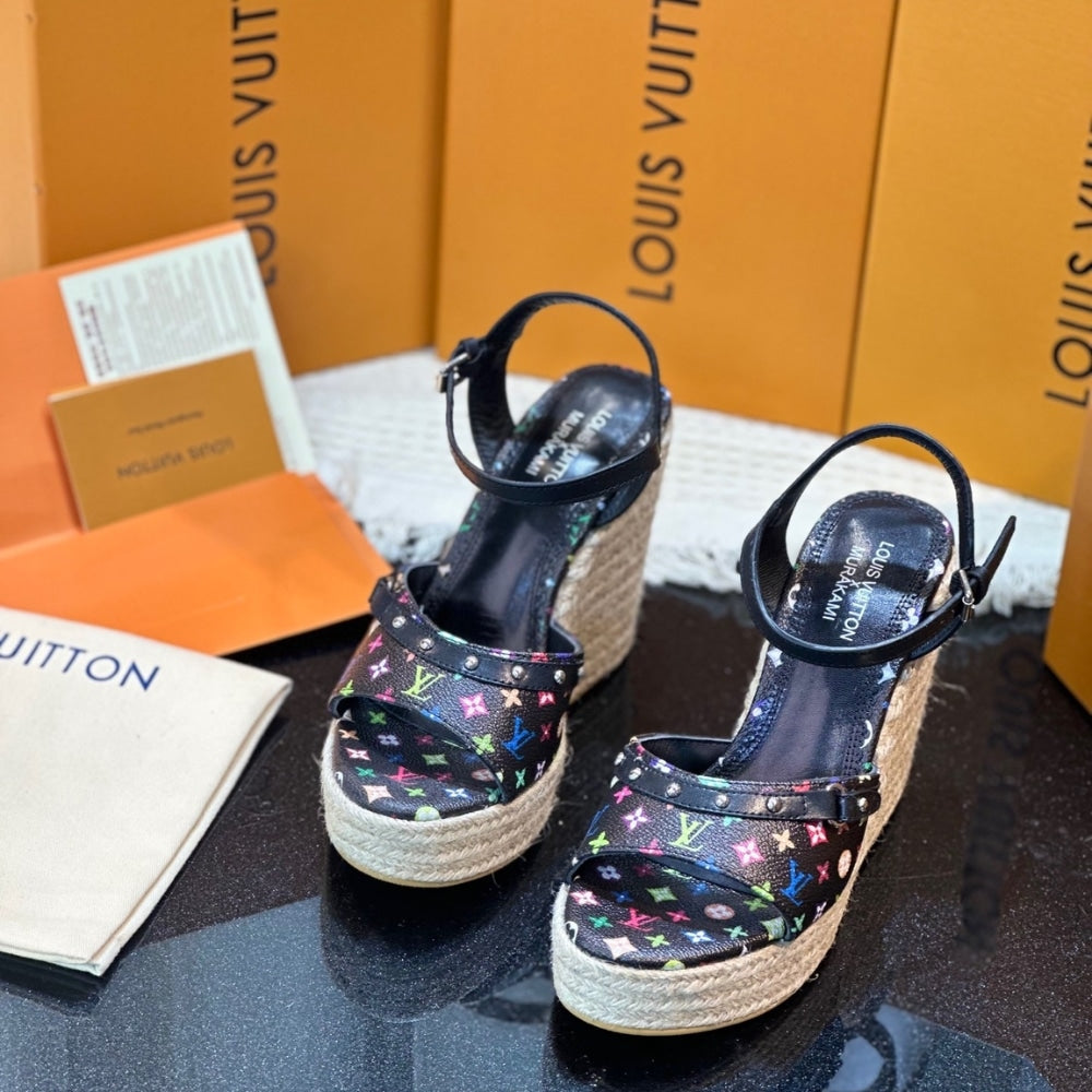 LV X TAKASHI MURAKAMI HELIOS WEDGE SANDAL BLACK