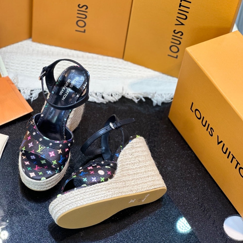 LV X TAKASHI MURAKAMI HELIOS WEDGE SANDAL BLACK