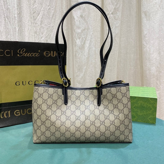 GG GG EMBLEM SMALL TOTE BAG BEIGE AND DARK BROWN 31CM 815214 FAD6L 9741