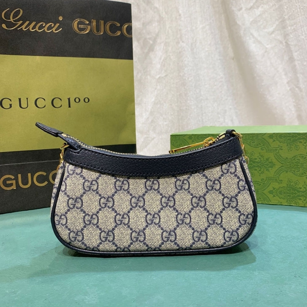 GG OPHIDIA MINI BAG BLACK AND BEIGE 19CM