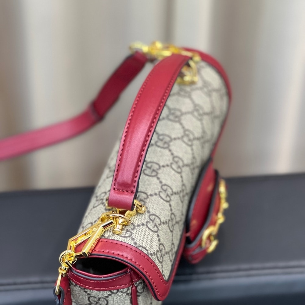 GG HORSEBIT 1955 SOFT SMALL TOP HANDLE BAG ROSSO ANCORA RED 22CM 815206 FAD6M 8759