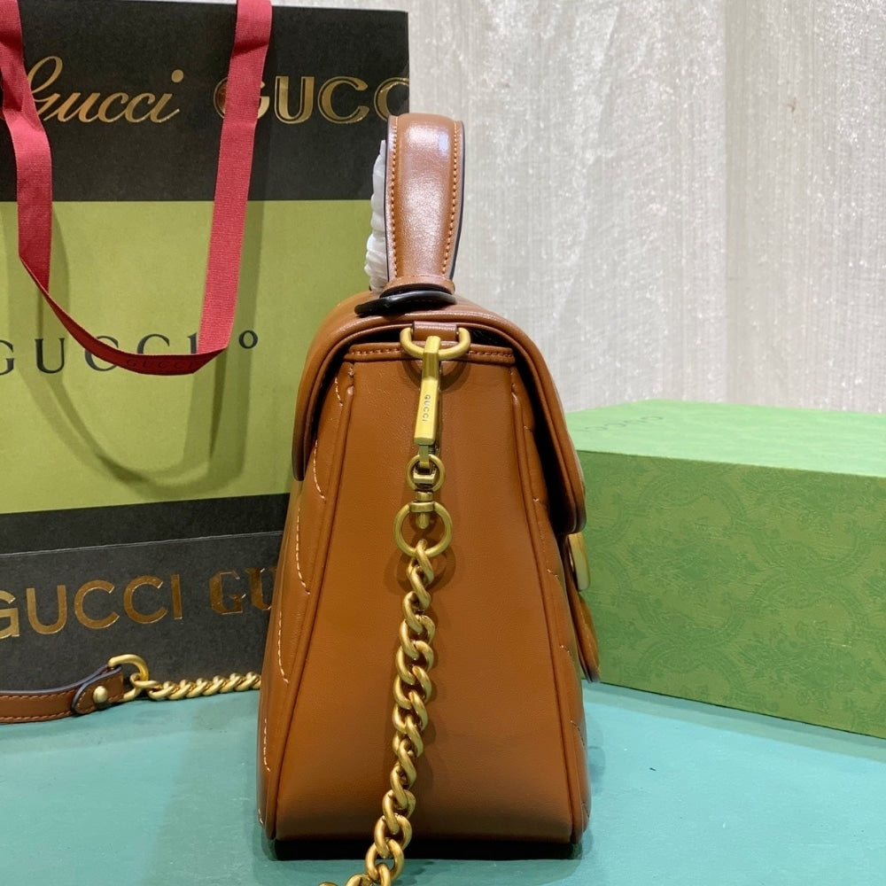GG GG MARMONT MINI TOP HANDLE BAG BROWN 20CM