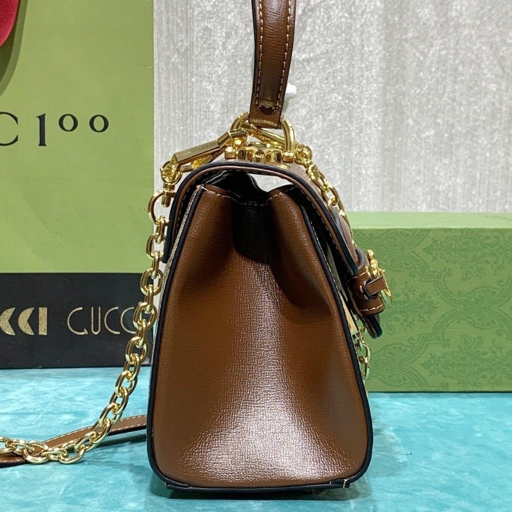 GG HORSEBIT 1955 MINI TOP HANDLE BAG LIGHT BROWN 22CM 703848 9AAAJ 8563