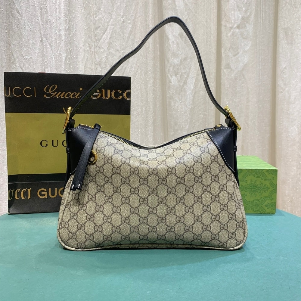 GG GG EMBLEM LARGE SHOULDER BAG BEIGE AND DARK BROWN 31CM ?815217 FAD6L 9741