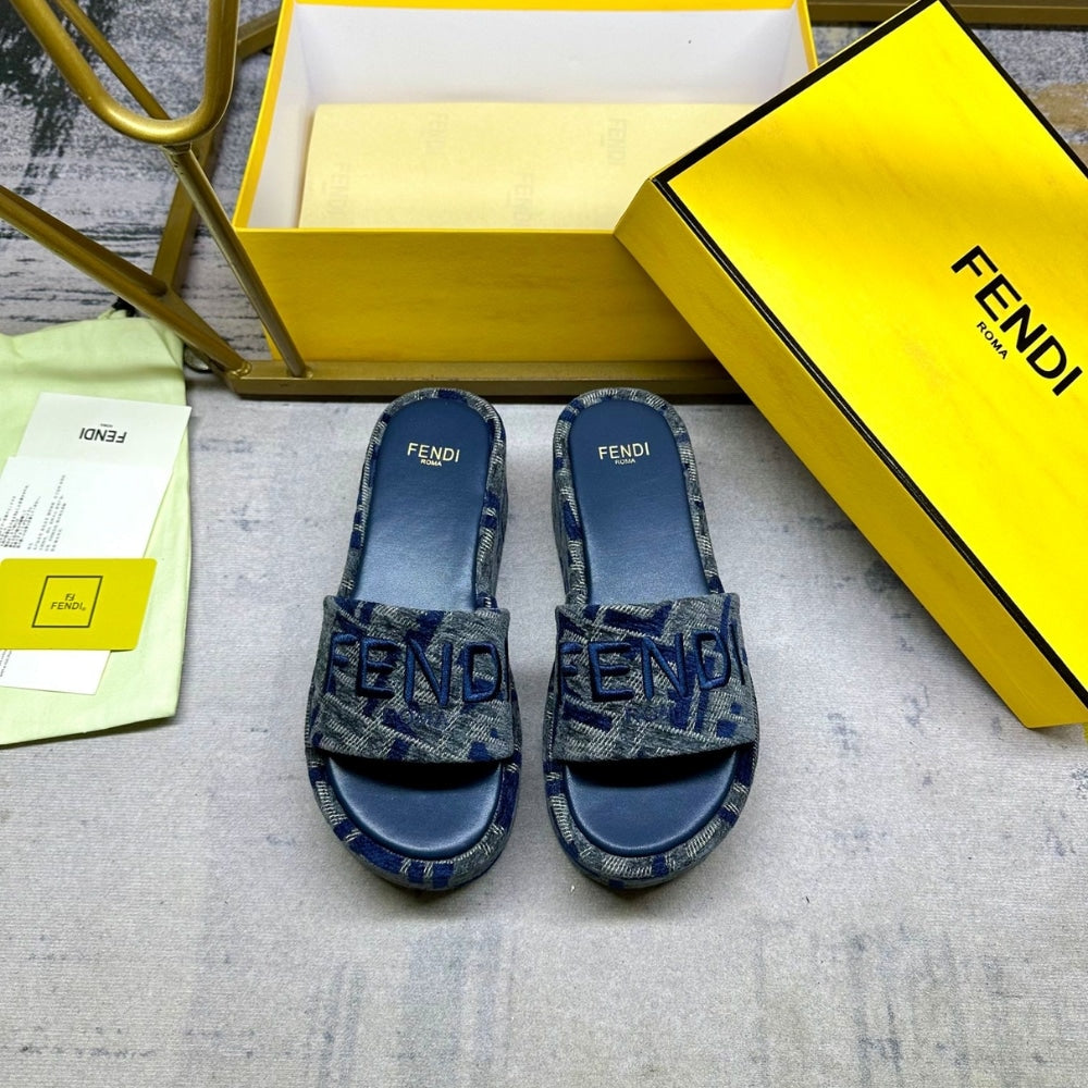 FD SUNSHINE FF DENIM FLATFORM SLIDES BLUE 8R8515AOSIF1PZE