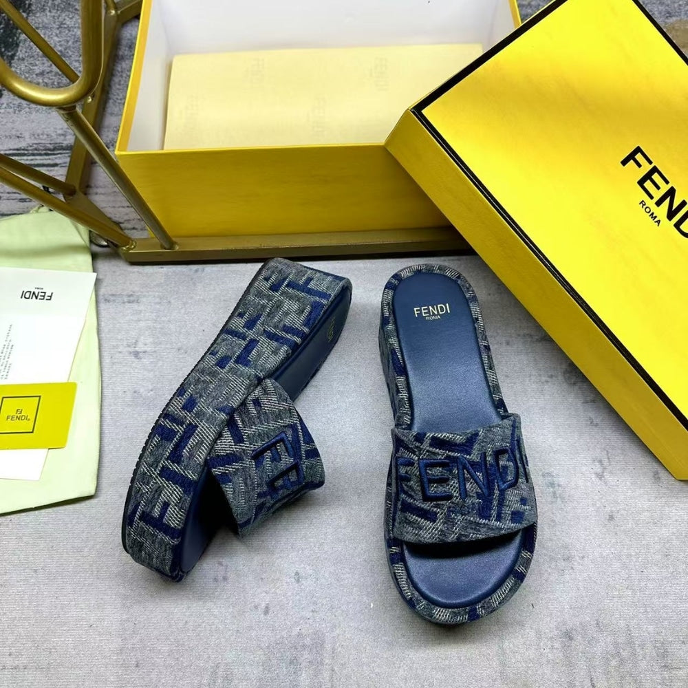FD SUNSHINE FF DENIM FLATFORM SLIDES BLUE 8R8515AOSIF1PZE