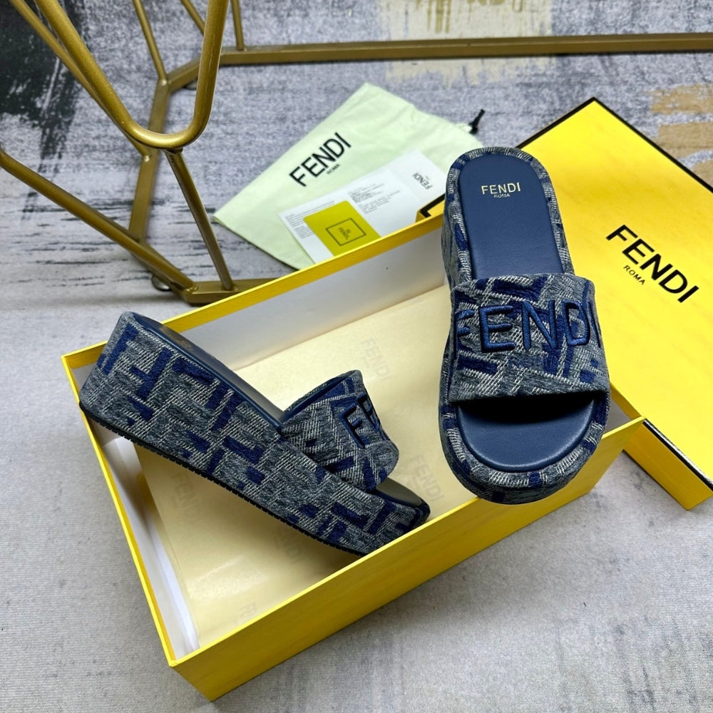 FD SUNSHINE FF DENIM FLATFORM SLIDES BLUE 8R8515AOSIF1PZE
