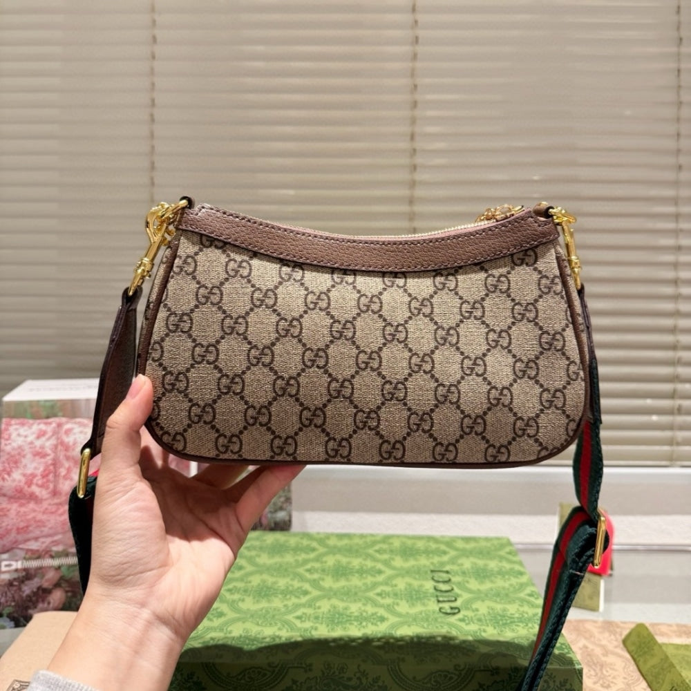 GG OPHIDIA SMALL SHOULDER BAG BEIGE AND DARK BROWN 25CM 735132 FABLE 9442