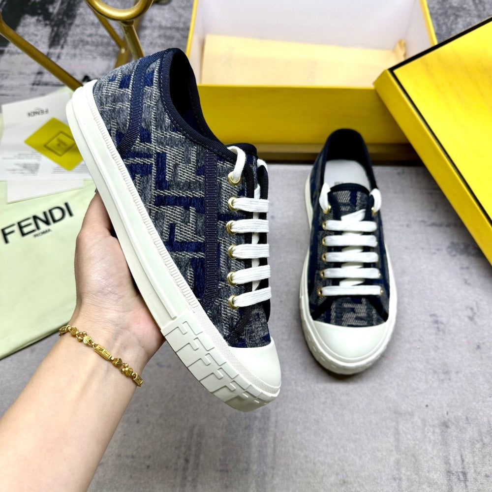 FD DOMINO FF DENIM LOW TOP SNEAKERS BLUE