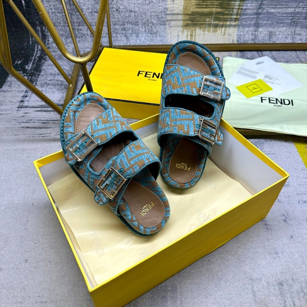 FD FEEL  FF JACQUARD VELVET SLIDES LIGHT BLUE  8X8326AOTMF1R88