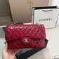 CC MEDIUM CLASSIC DOUBLE FLAP BAG PATENT LEATHER RED 26CM