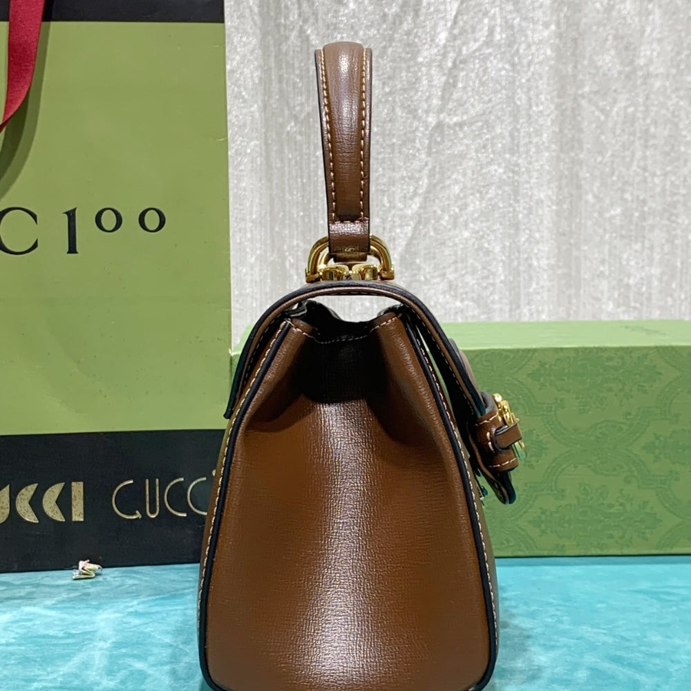 GG HORSEBIT 1955 MINI TOP HANDLE BAG LIGHT BROWN 29CM 703848 AAA7G 2361