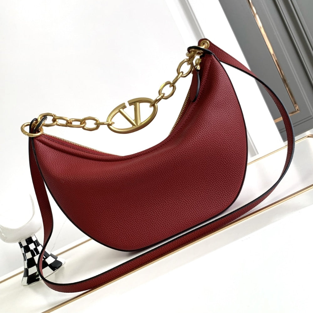 VO GARAVANI VLOGO MOON MEDIUM GRAINY HOBO BAG WITH CHAIN DARK RED 29CM 5W2B0N59JDK Y9Q