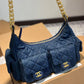 CC LARGE HOBO BAG WASHED DENIM AND GOLD TONE METAL DARK BLUE 31CM