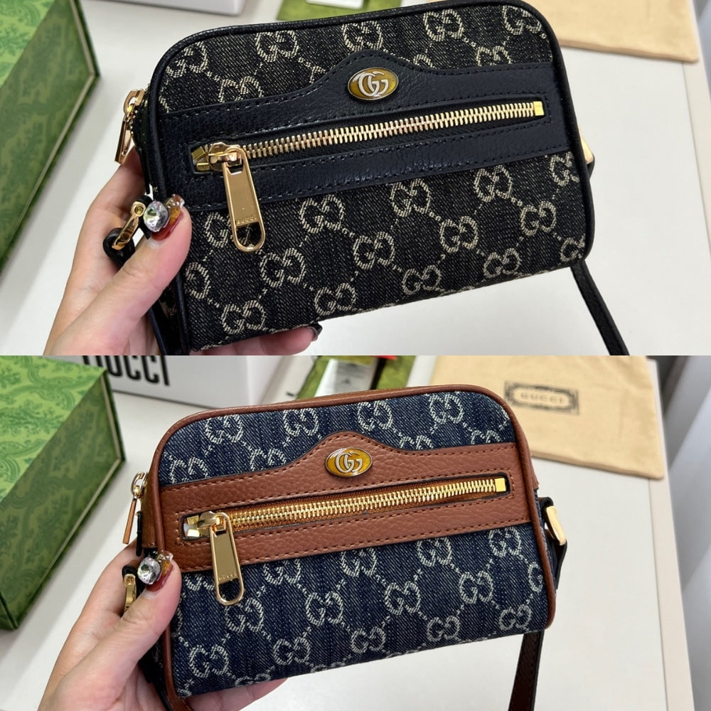 GG OPHIDIA SHOULDER BAG GG DENIM MINI BLACK 17CM