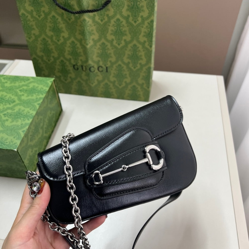 GG HORSEBIT 1955 SMALL SHOULDER BAG BLACK 25CM