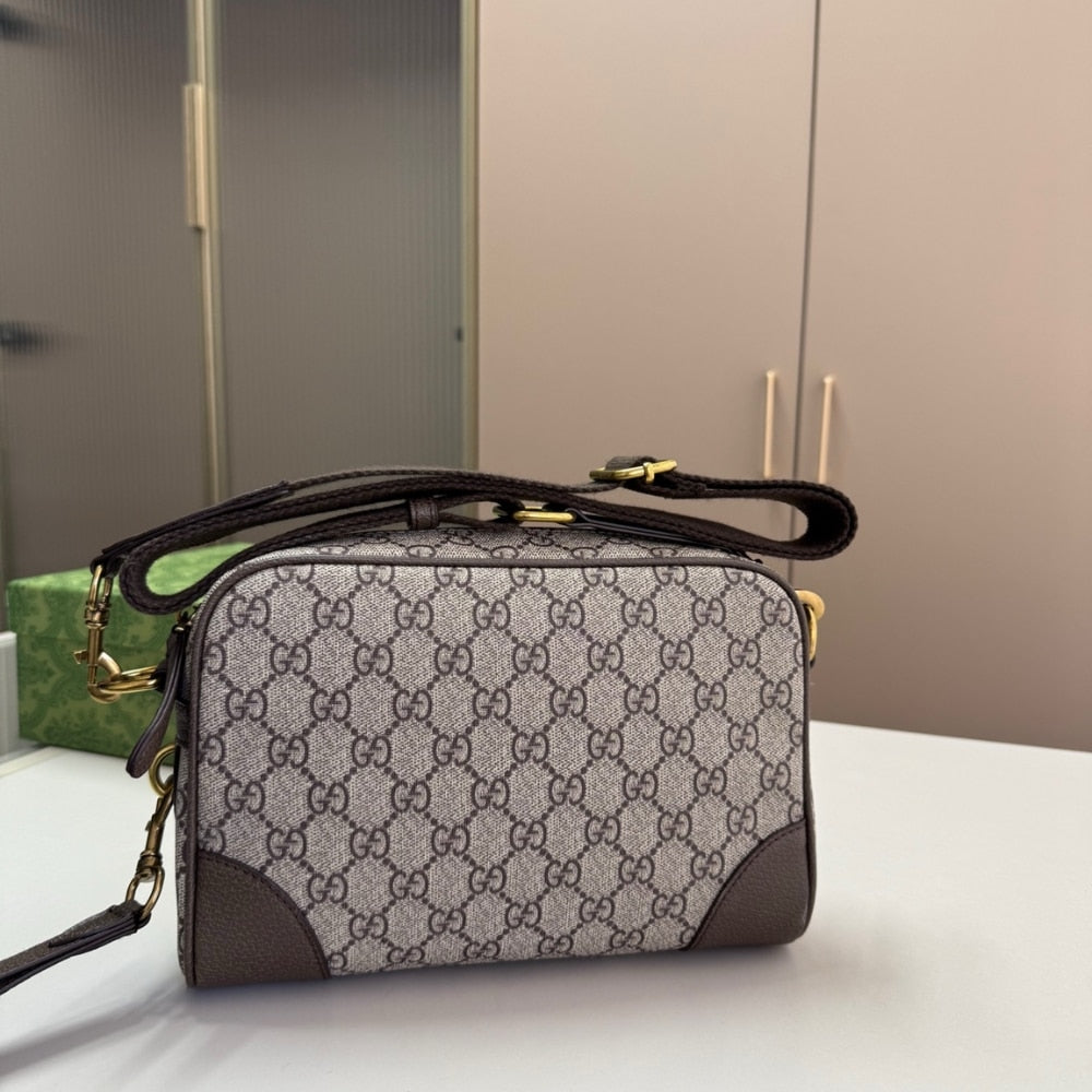 GG GG EMBLEM SMALL CROSSBODY BAG GREY AND DARK BROWN 23CM