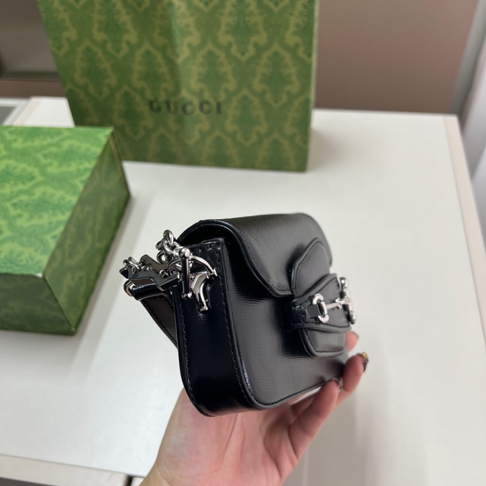 GG HORSEBIT 1955 SMALL SHOULDER BAG BLACK 25CM