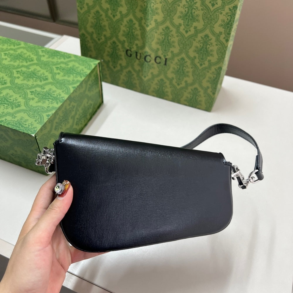 GG HORSEBIT 1955 SMALL SHOULDER BAG BLACK 25CM