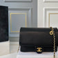 CC MINI FLAP BAG GRAINED SHINY CALFSKIN AND GOLD TONE METAL BLACK 23CM AS5218 B18321 94305