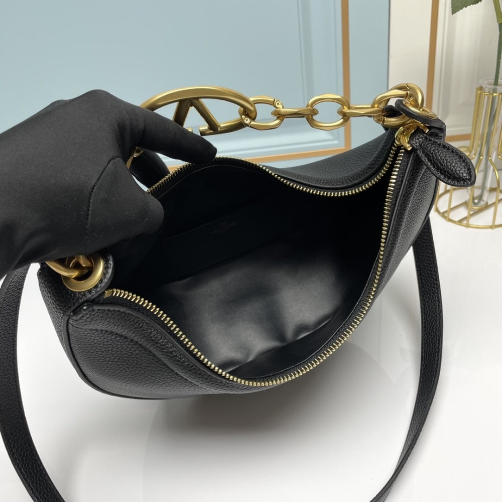 VO GARAVANI VLOGO MOON MEDIUM GRAINY HOBO BAG WITH CHAIN BLACK 29CM 4W0B0N59JDK 0NO