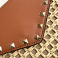 VO GARAVANI ROCKSTUD RAFFIA CLUTCH BAG IN BROWN 28CM