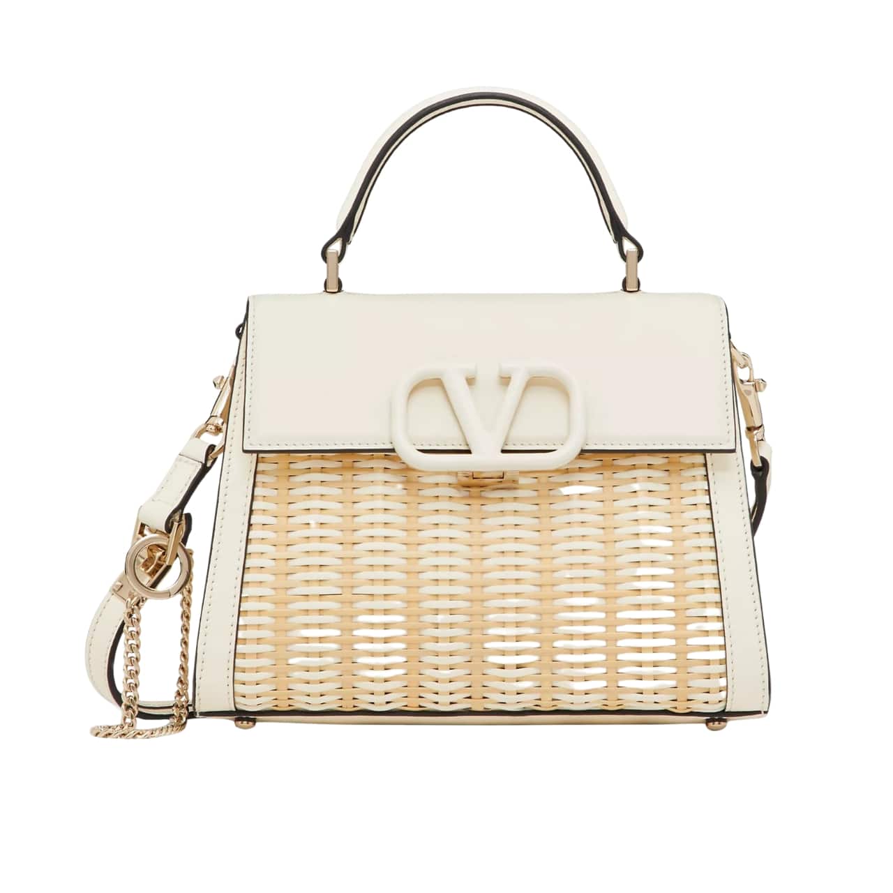 VO GARAVANI SMALL VSLING WICKER HANDBAG WHITE 22CM