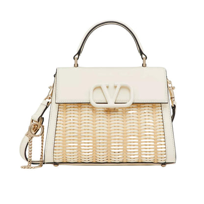 VO GARAVANI SMALL VSLING WICKER HANDBAG WHITE 22CM