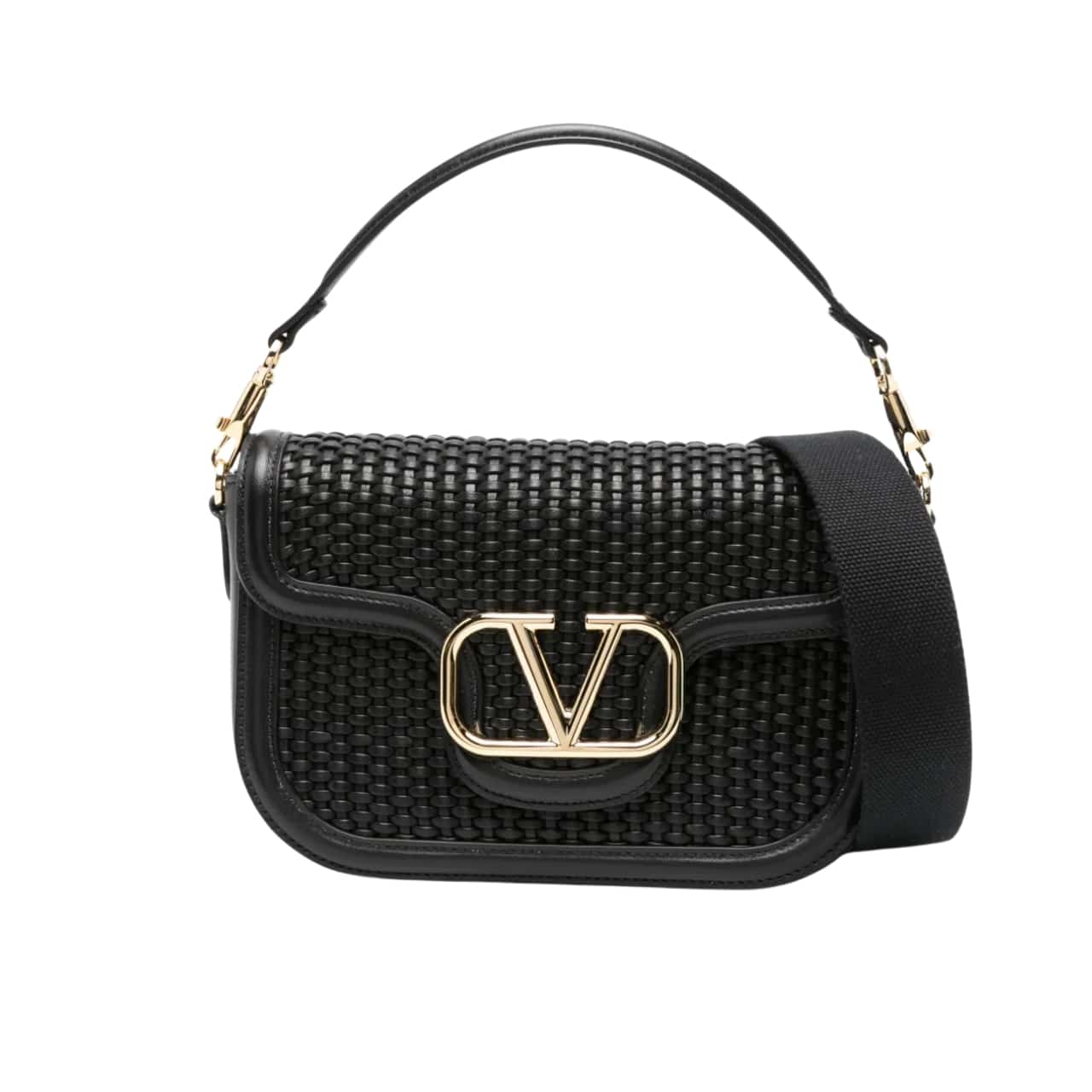 VO GARAVANI ALLTIME WOVEN LEATHER SHOULDER BAG BLACK 22CM