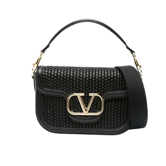 VO GARAVANI ALLTIME WOVEN LEATHER SHOULDER BAG BLACK 22CM