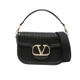 VO GARAVANI ALLTIME WOVEN LEATHER SHOULDER BAG BLACK 22CM
