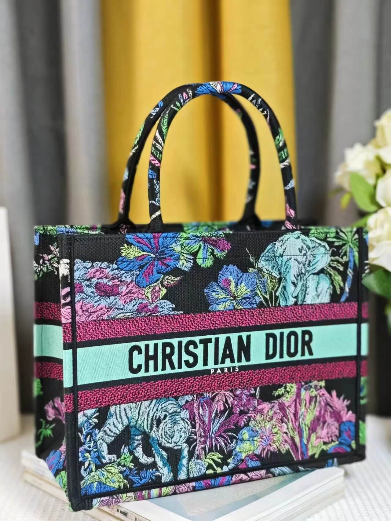 DIR Book Tote Blue Multicolor Toile de Jouy Voyage Embroidery 1286