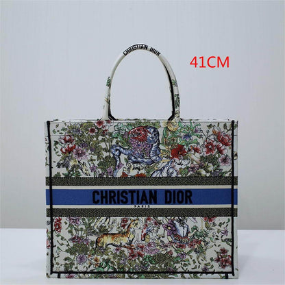 DIR1286 Book Tote green WHITE blue BIG size 41.5cm 36.5cm Embroidery