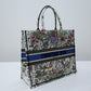 DIR1286 Book Tote green WHITE blue BIG size 41.5cm 36.5cm Embroidery